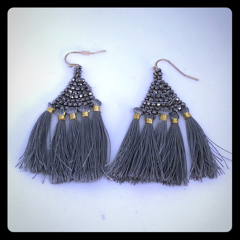 Grey and gold fringe earrings
